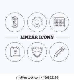 Battery, calendar and pencil icons.
