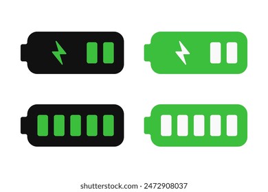 battery capacity charging coloured icons set collection vector flat illustration