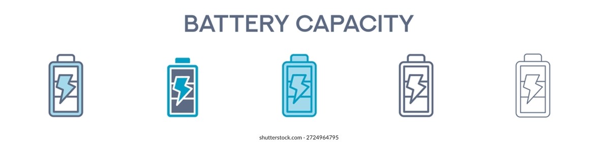 Elemento De Capacidade De Bateria Para Design Gráfico - Vários Estilos. Ilustração Vetorial De Duas Cores E Preto. Vários Designs De Ícones Podem Ser Usados Para Celular, Interface Do Usuário, Web