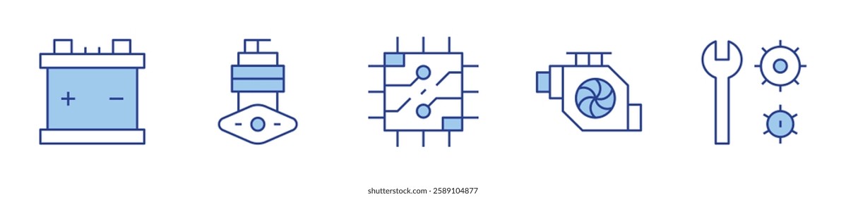 battery, car engine, cpu, engine, engineering. Engineering Icon vector illustration. Line Duotone style. Editable stroke.