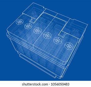Battery car outline. Vector rendering of 3d. Wire-frame style. The layers of visible and invisible lines are separated