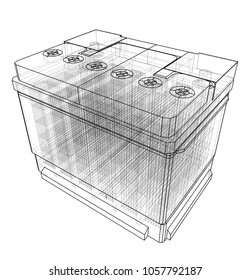 Battery car outline. Vector rendering of 3d. Wire-frame style. The layers of visible and invisible lines are separated