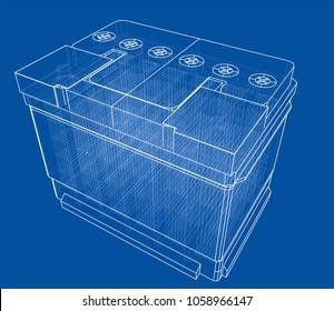 Battery car outline. Vector rendering of 3d. Wire-frame style. The layers of visible and invisible lines are separated