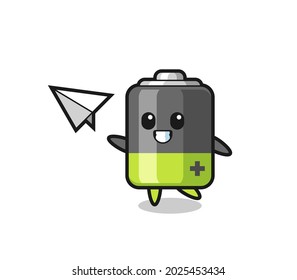 Cartoon-Zeichen werfen Papier-Flugzeug , süßes Design für T-Shirt, Aufkleber, Logo-Element