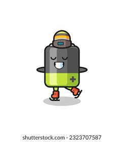 battery cartoon as an ice skating player doing perform , cute style design for t shirt, sticker, logo element
