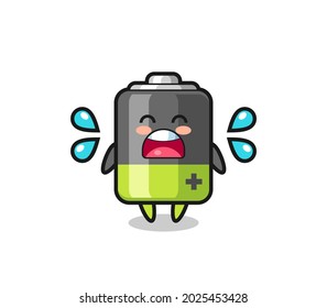 battery cartoon illustration with crying gesture , cute style design for t shirt, sticker, logo element