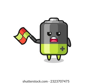 battery cartoon as the line judge hold the flag up at a 45 degree angle , cute style design for t shirt, sticker, logo element