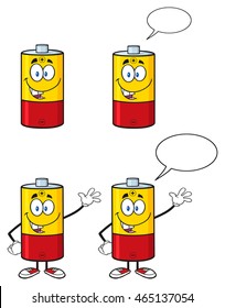 Battery Cartoon Mascot Character 1.  Set Vector Collection Isolated On White Background