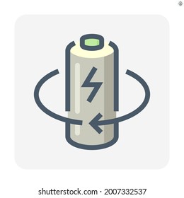 Diseño de iconos vectoriales de carga de la batería. Esa batería recargable o ión de litio. Pieza de componente para producción en paquete, módulo. Cargar, recargar y almacenar energía eléctrica. 48x48 píxeles.
