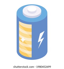 Battery cell icon in isometric design 
