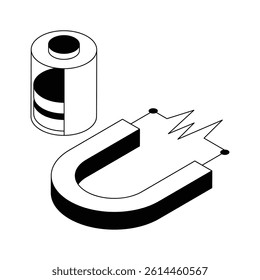 Battery cell magnet attraction experiment, isometric icon
