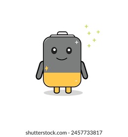 Battery character beams with joy, showcasing its cute smile. Its expression radiates positive energy and cheer, inviting smiles all around