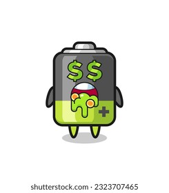 battery character with an expression of crazy about money , cute style design for t shirt, sticker, logo element