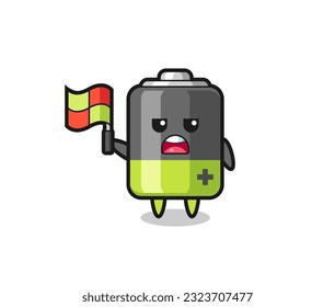 battery character as line judge putting the flag up , cute style design for t shirt, sticker, logo element