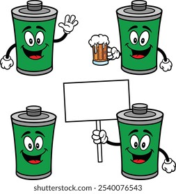 Battery Character Set 02, Hand Drawn Vector illustrations, Isolated On Transparent Background