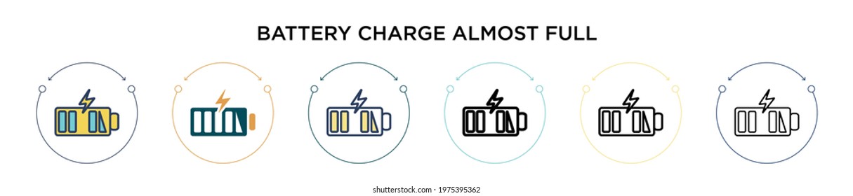 Battery charge almost full icon in filled, thin line, outline and stroke style. Vector illustration of two colored and black battery charge almost full vector icons designs can be used for mobile,