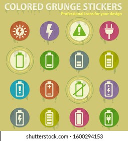 Battery charge colored grunge icons with sweats glue for design web and mobile applications