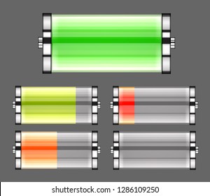 Battery charge design. Accumulator indicator of power level. Vector icon. EPS10