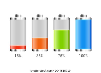 Battery charge design. Full charge energy for mobile phone. Accumulator indicator vector icon of power level.