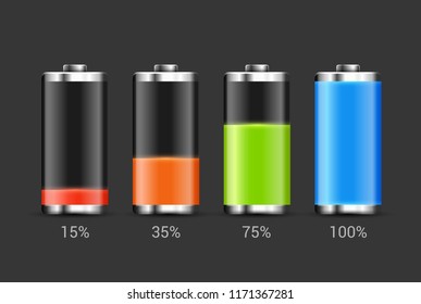 Battery charge design. Full charge energy for mobile phone. Accumulator indicator vector icon of power level.