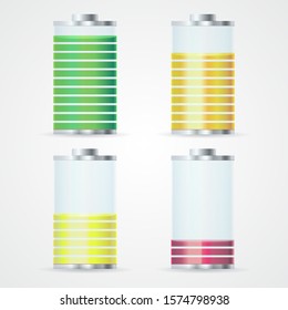 Battery charge design. Full charge energy for mobile phone. Accumulator indicator vector icon of power level.