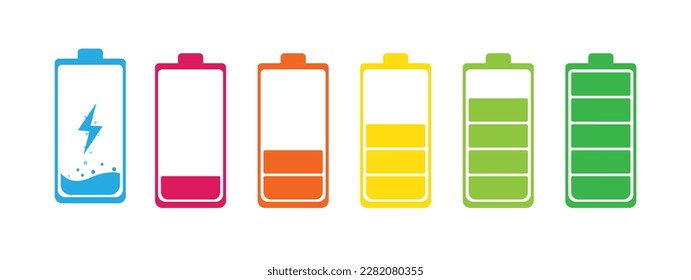 Design der Batterieladung. Volle Ladeleistung für Mobiltelefone. Akkumulator Indikator Vektorsymbol des Leistungsniveaus.