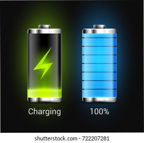 Battery charge energy power icon. Vector battery recharge design technology.