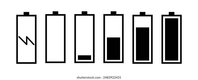 Battery charge flat icon set for apps and website. Vector