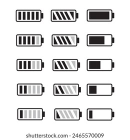 Battery charge flat icons. Battery charging, charge indicator. Vector battery power icon powerfully charged. Vector illustration