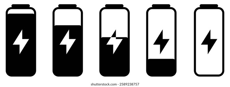 Battery charge flat icons . Battery charging, charge indicator. battery icon set. vector illustration eps 888.