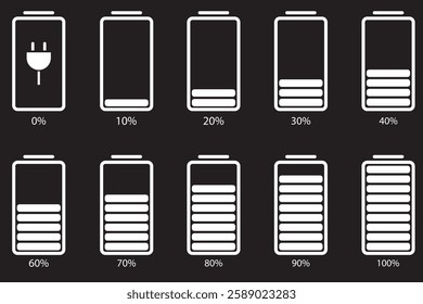 Battery charge flat icons in multiple colors. Battery charging, charge indicator.  battery charge level. 1176