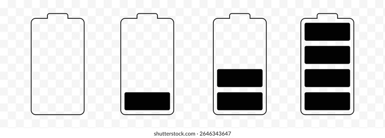 Battery charge flat icons in multiple colors. Battery charging, charge indicator. Vector icon of a fully charged battery. Vector Illustration . EPS 10 . 
