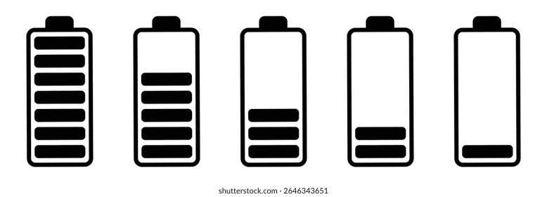 Battery charge flat icons in multiple colors. Battery charging, charge indicator. Vector icon of a fully charged battery. Vector Illustration . EPS 10 . 