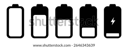 Battery charge flat icons in multiple colors. Battery charging, charge indicator. Vector icon of a fully charged battery. Vector Illustration . EPS 10 . 