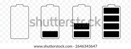 Battery charge flat icons in multiple colors. Battery charging, charge indicator. Vector icon of a fully charged battery. Vector Illustration . EPS 10 . 