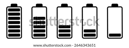 Battery charge flat icons in multiple colors. Battery charging, charge indicator. Vector icon of a fully charged battery. Vector Illustration . EPS 10 . 