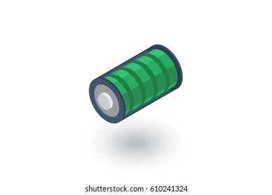 battery charge full isometric flat icon. 3d vector colorful illustration. Pictogram isolated on white background