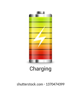 Battery charge full power energy level. Recharge battery indicator icon.