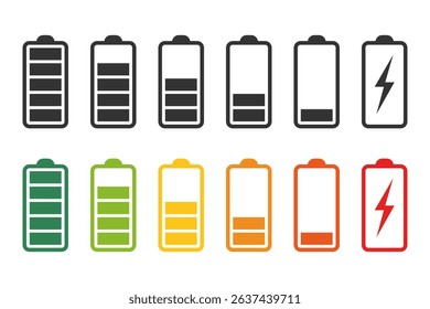 Battery charge graphic icon set. Level battery charging signs isolated on white background. Vector illustration
