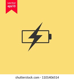 Battery charge icon. Accumulator battery icon. Yellow background. EPS 10 vector sign.