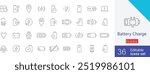 Battery Charge Icon collection design. containing recyclable, panel, connection, plug, energy, battery backup, energy monitor, charging port and more thin icons