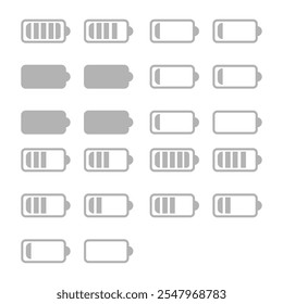 ícone de carga da bateria, carga diferente, em um fundo branco, ilustração vetorial