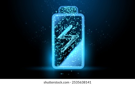 Icono de Recargo de batería. Descarga eléctrica o relámpago en diseño de neón. Luz de energía de almacenamiento de energía futurista, alto voltaje, Recargo de batería largo. Ilustración vectorial de Tecnología.