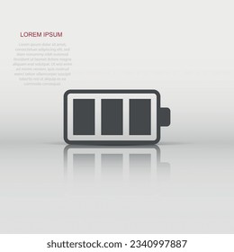 Battery charge icon in flat style. Power level vector illustration on white isolated background. Lithium accumulator business concept.
