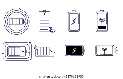 Battery charge icon set, collection icon battery eco, fast charger, and green charge illustration. vector illustration. Eps10