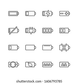 Battery charge icon set in flat style. Power level vector illustration on white isolated background. Lithium accumulator business concept.