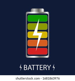 Battery charge. Battery icon. A set of charge level indicators. Vector illustration.