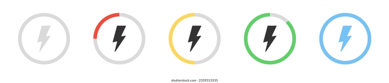 Battery charge icon set. Vector battery charging indicator icons. Charge accumulator symbol.