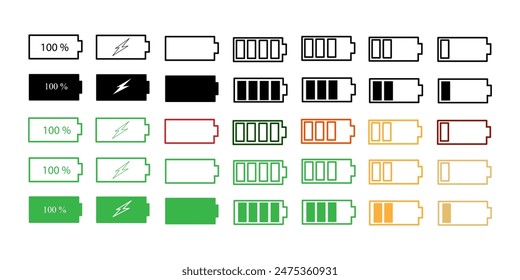 Battery charge icon used to represent batteries or battery power levels in various devices