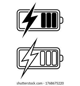 Juego de vectir de icono de carga de batería. colección de señales de la ilustración del cargador de energía eléctrica. símbolo del acumulador.